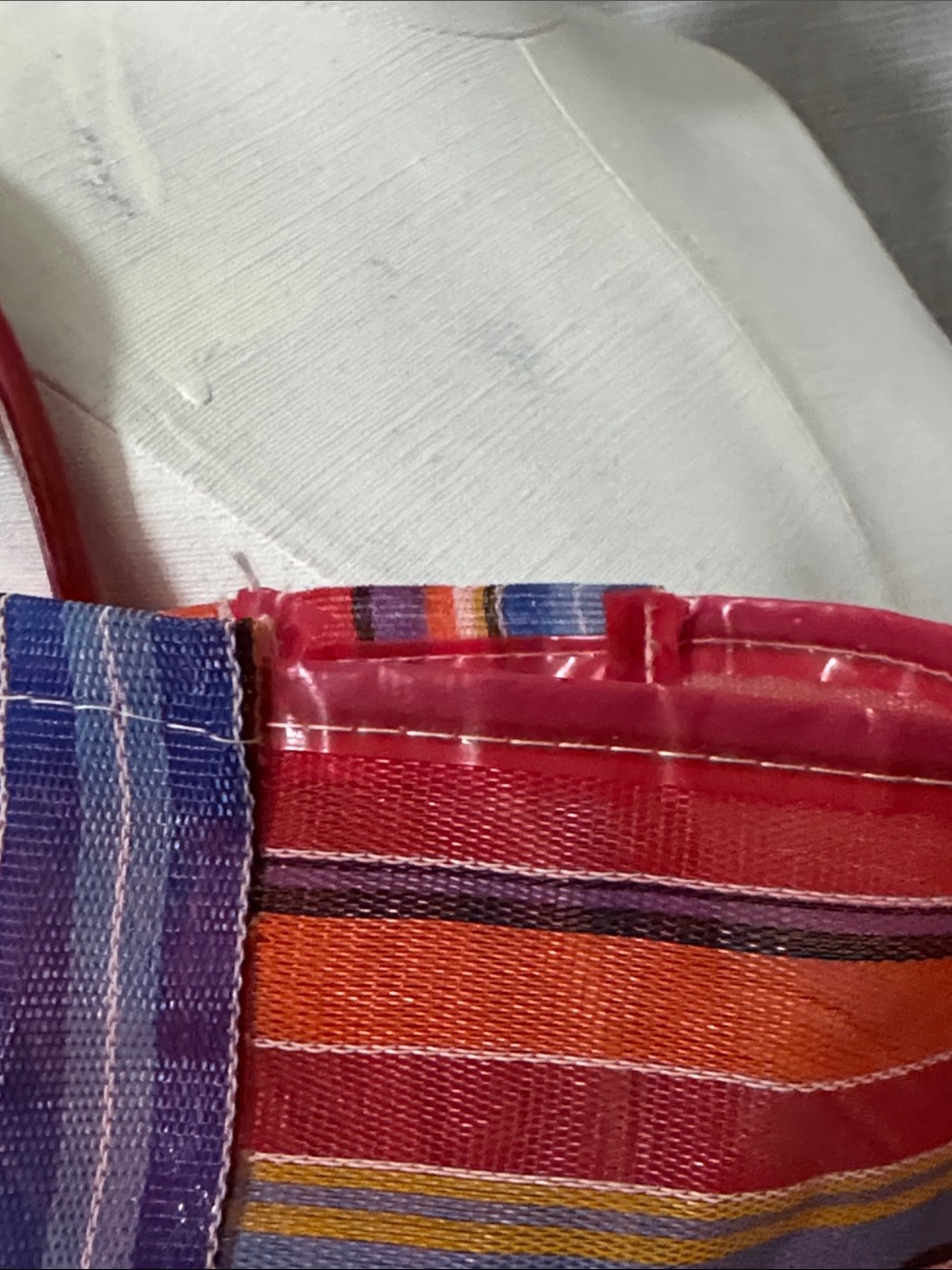 Vintage Woven Plastic Tote Bag-Rainbow Stripes-Mesh Look-Hand Carry Double Strap - Picture 5 of 13